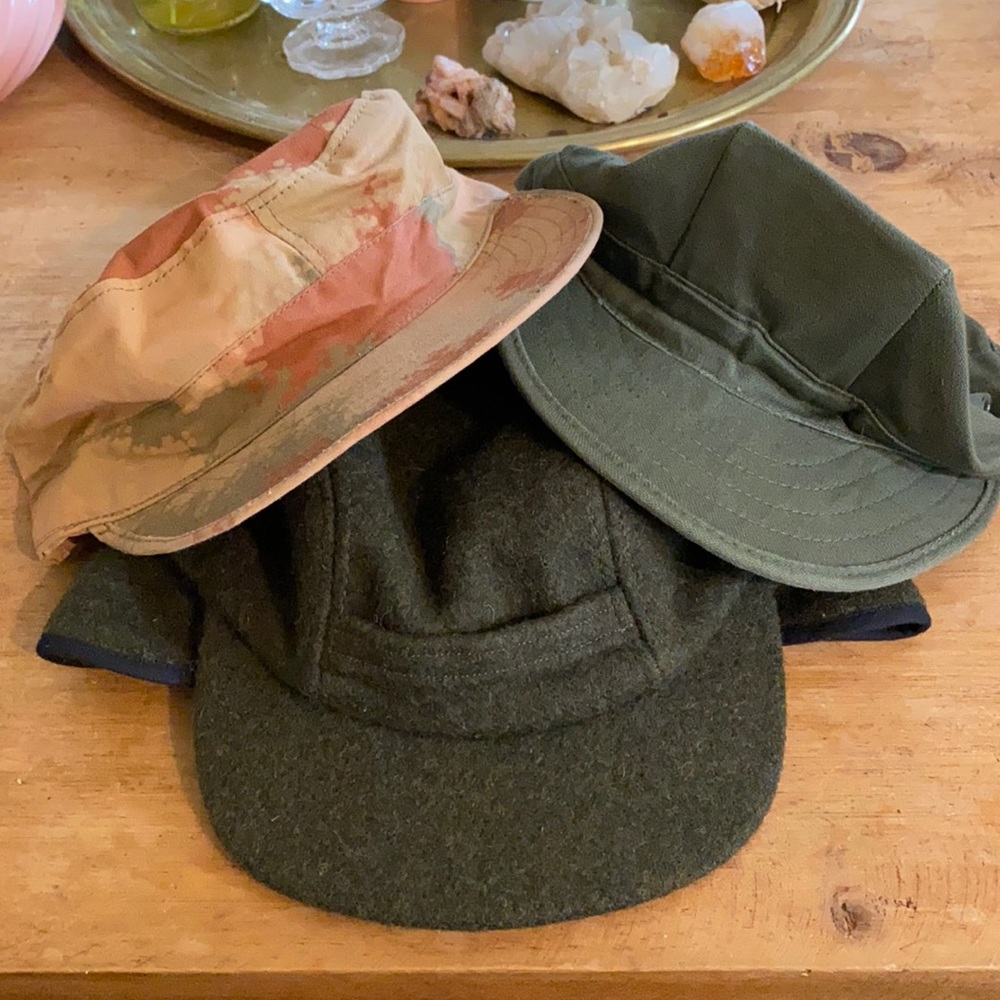 1 Filson hat, 2 military hats